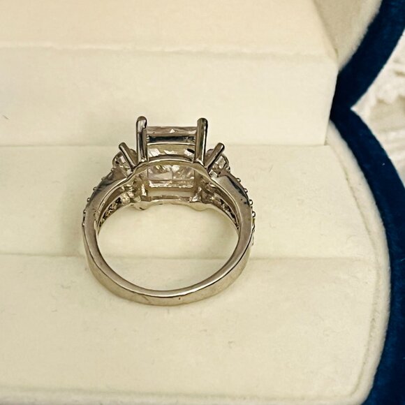 Sterling Silver 925 Princess Cut and Pave CZ Cocktail Ring - Size 6 - Picture 6 of 7